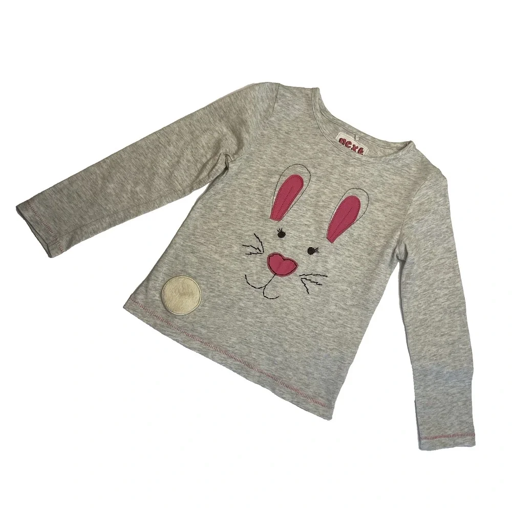 Next Kids Grey Long Sleeve Applique Bunny Face Fuzzy Tail‎ T Shirt Top 3-4 Years